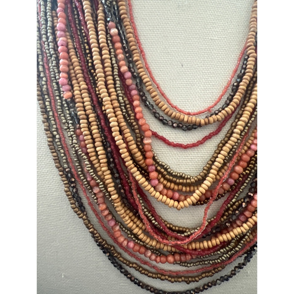 Chico's Multistrand Beaded Necklace in Coral, Peach, Bronze - Picture 3 of 5
